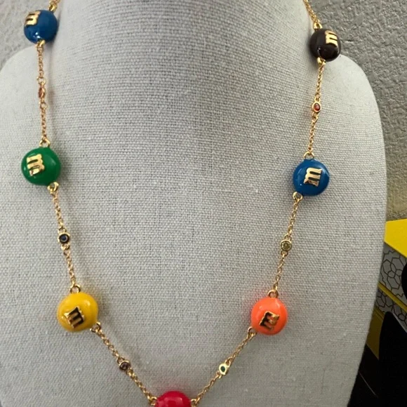nwot kate spade multicolor M&M-style charm necklace - gold chain - Picture 6 of 7